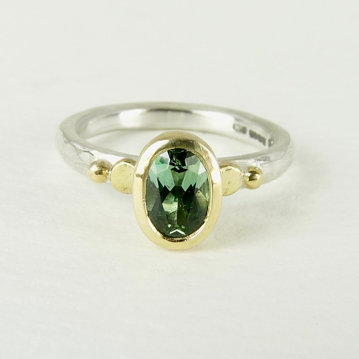 Oval Green Tourmaline Granulation Ring