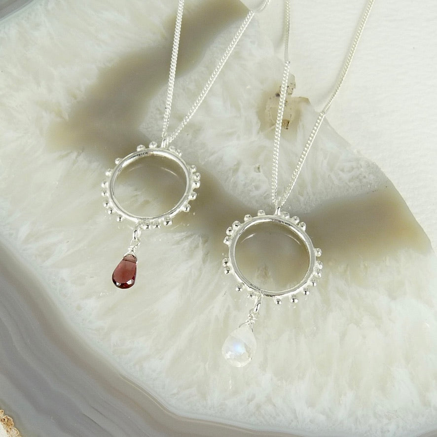 Small Granulation Circle Gemstone Necklace