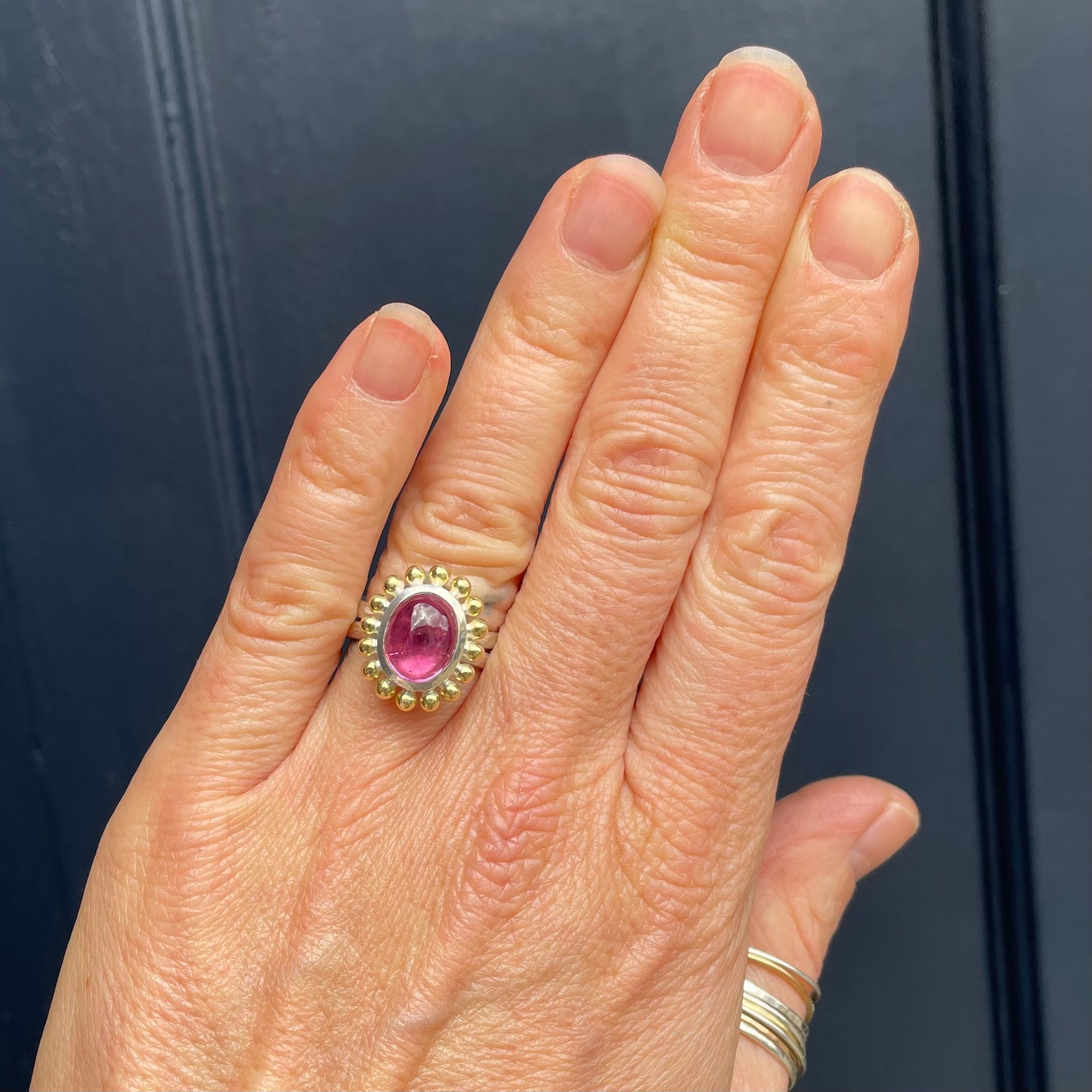 Pink Tourmaline Cabochon Courtesan Ring