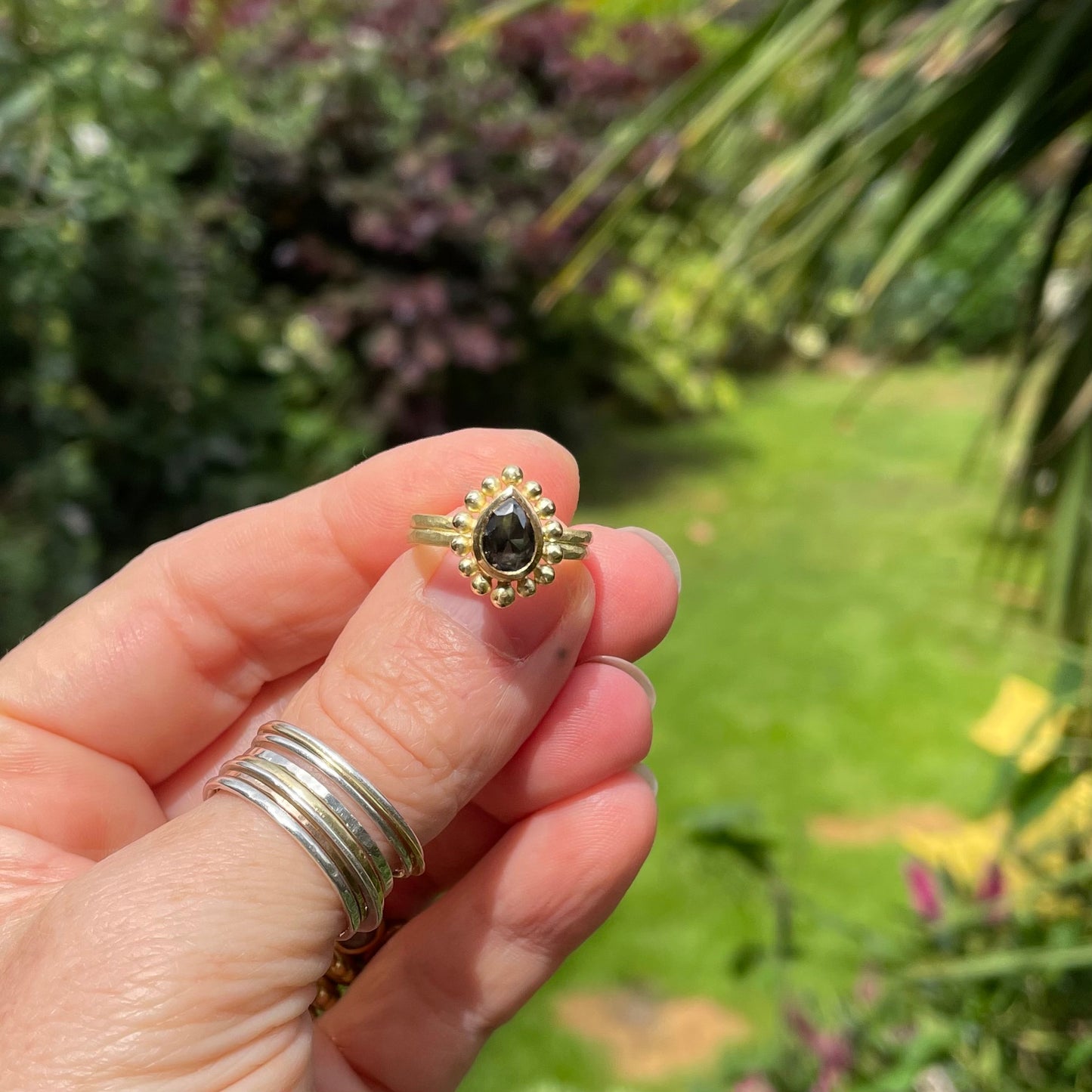 Salt and Pepper Diamond Courtesan Ring