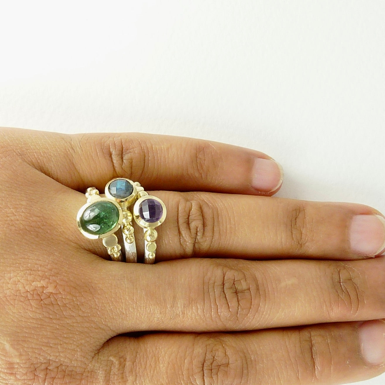 Cabochon Green Tourmaline Granulation Ring