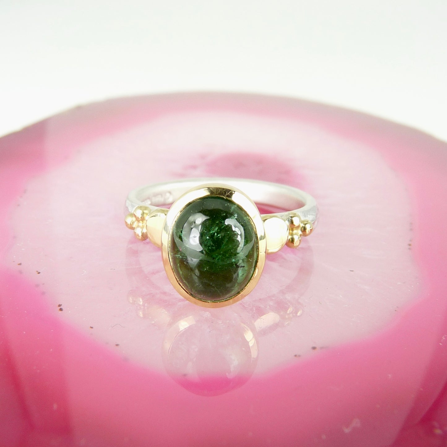 Cabochon Green Tourmaline Granulation Ring