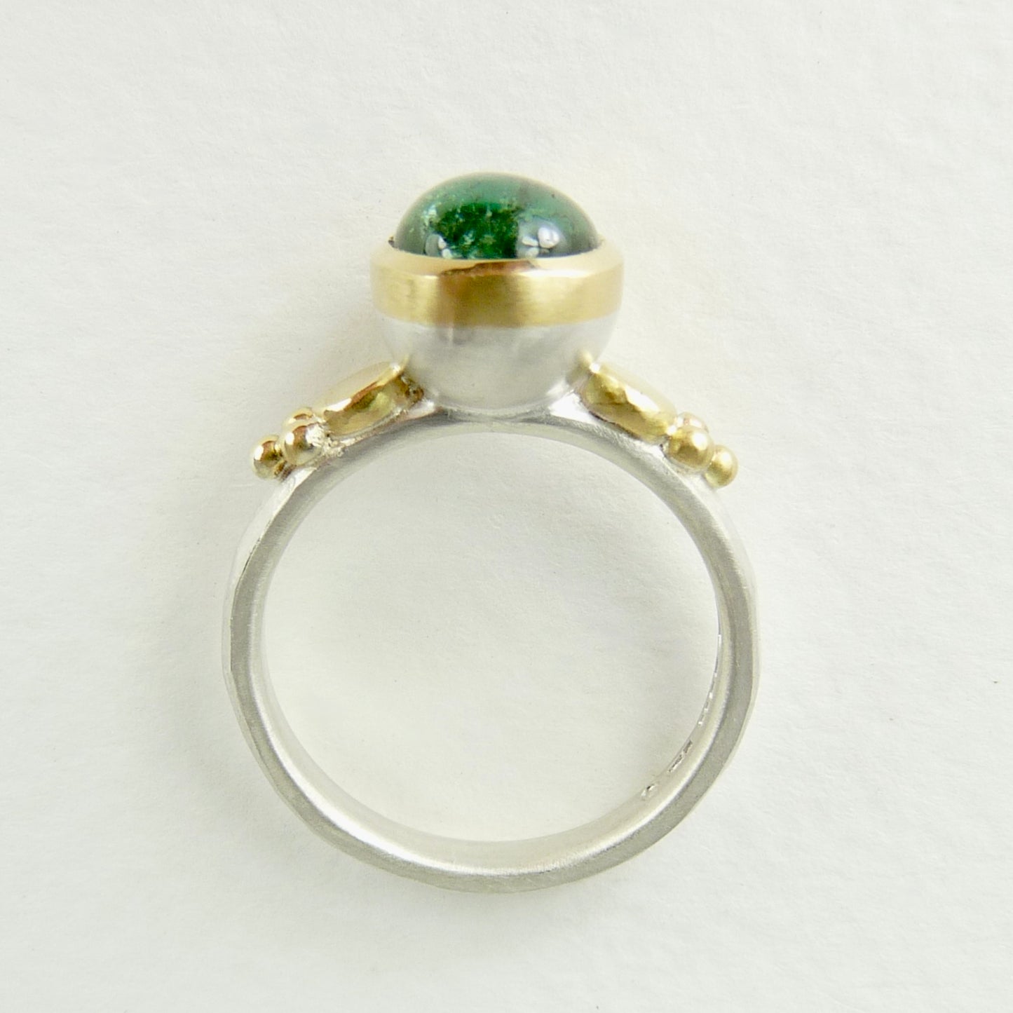 Cabochon Green Tourmaline Granulation Ring