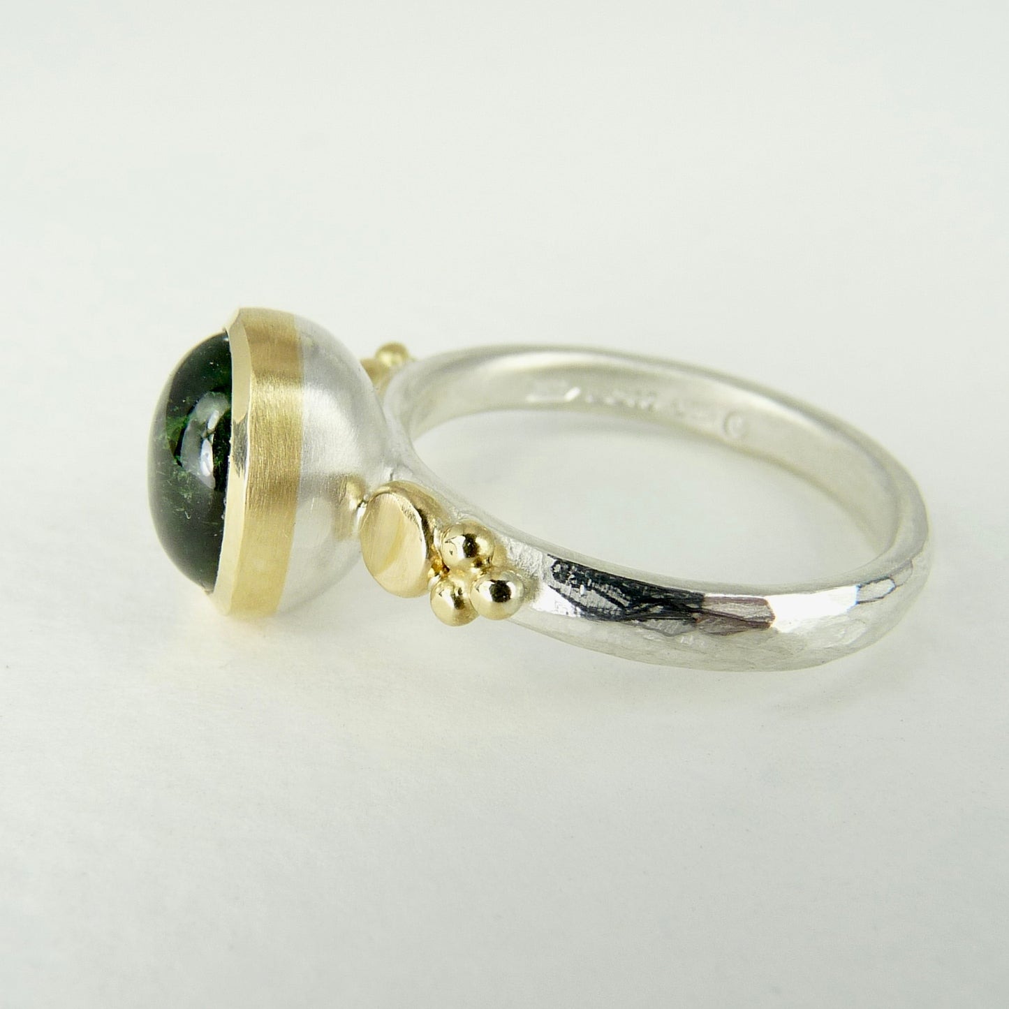 Cabochon Green Tourmaline Granulation Ring