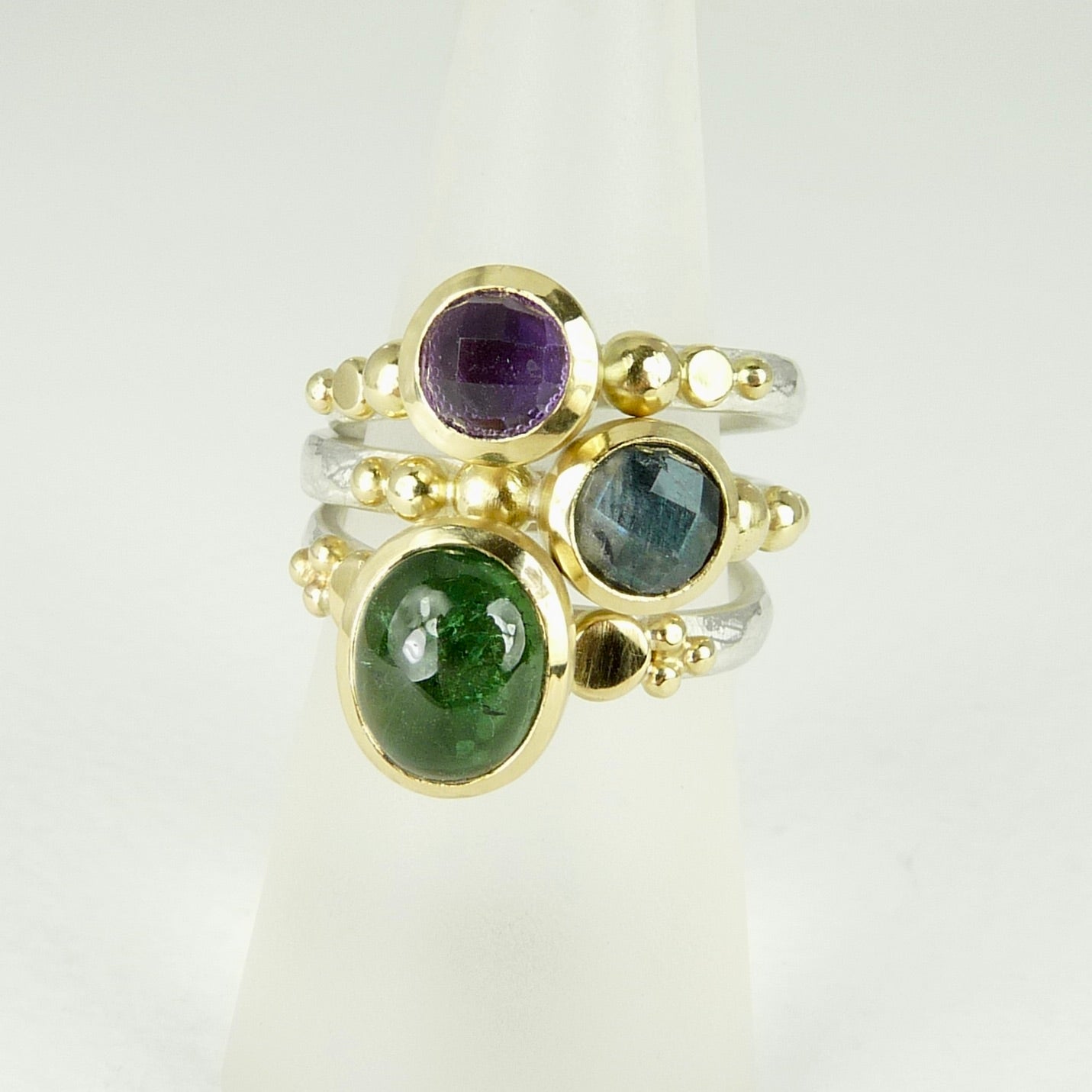 Cabochon Green Tourmaline Granulation Ring