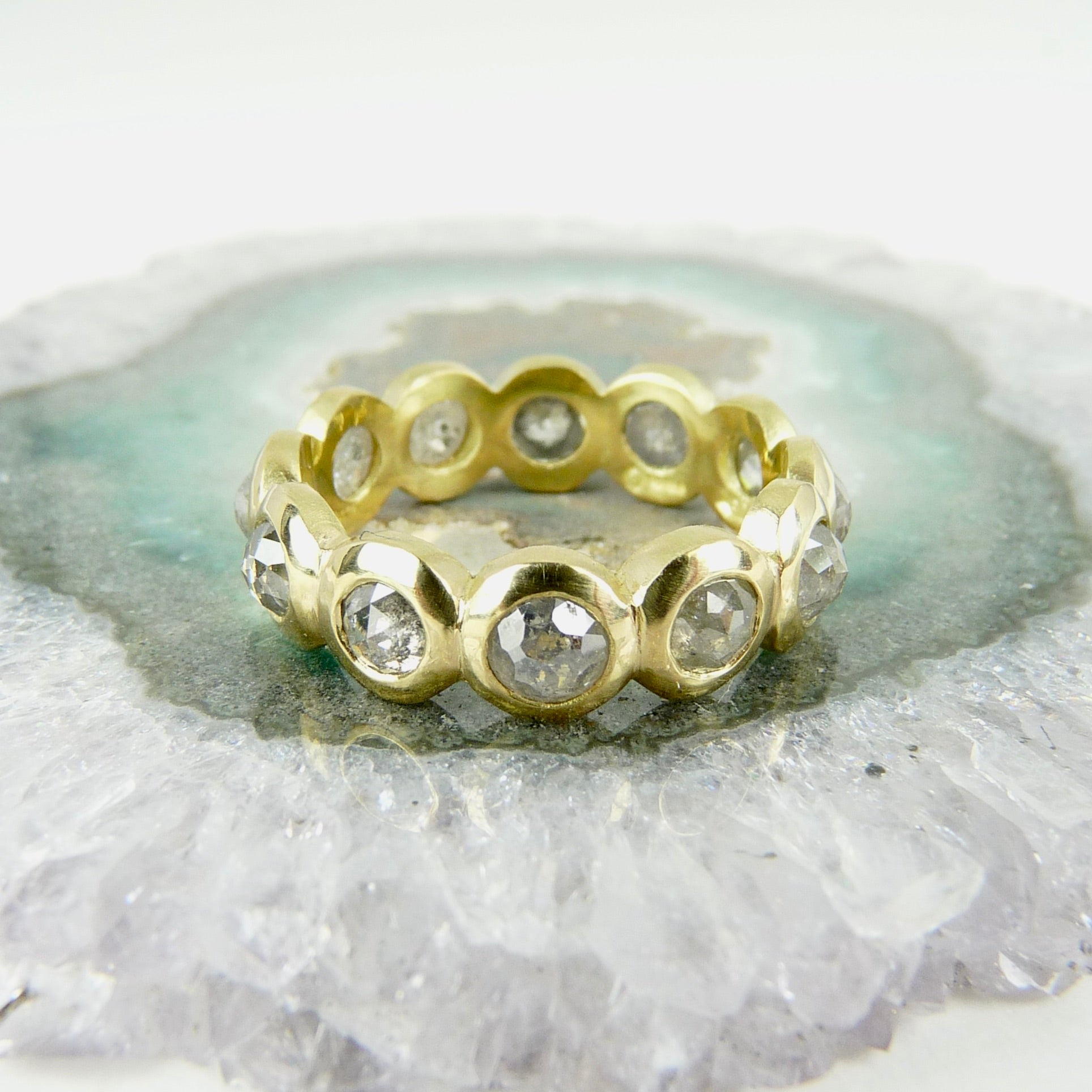 Julia Cook white and grey faceted diamond 18ct gold ring