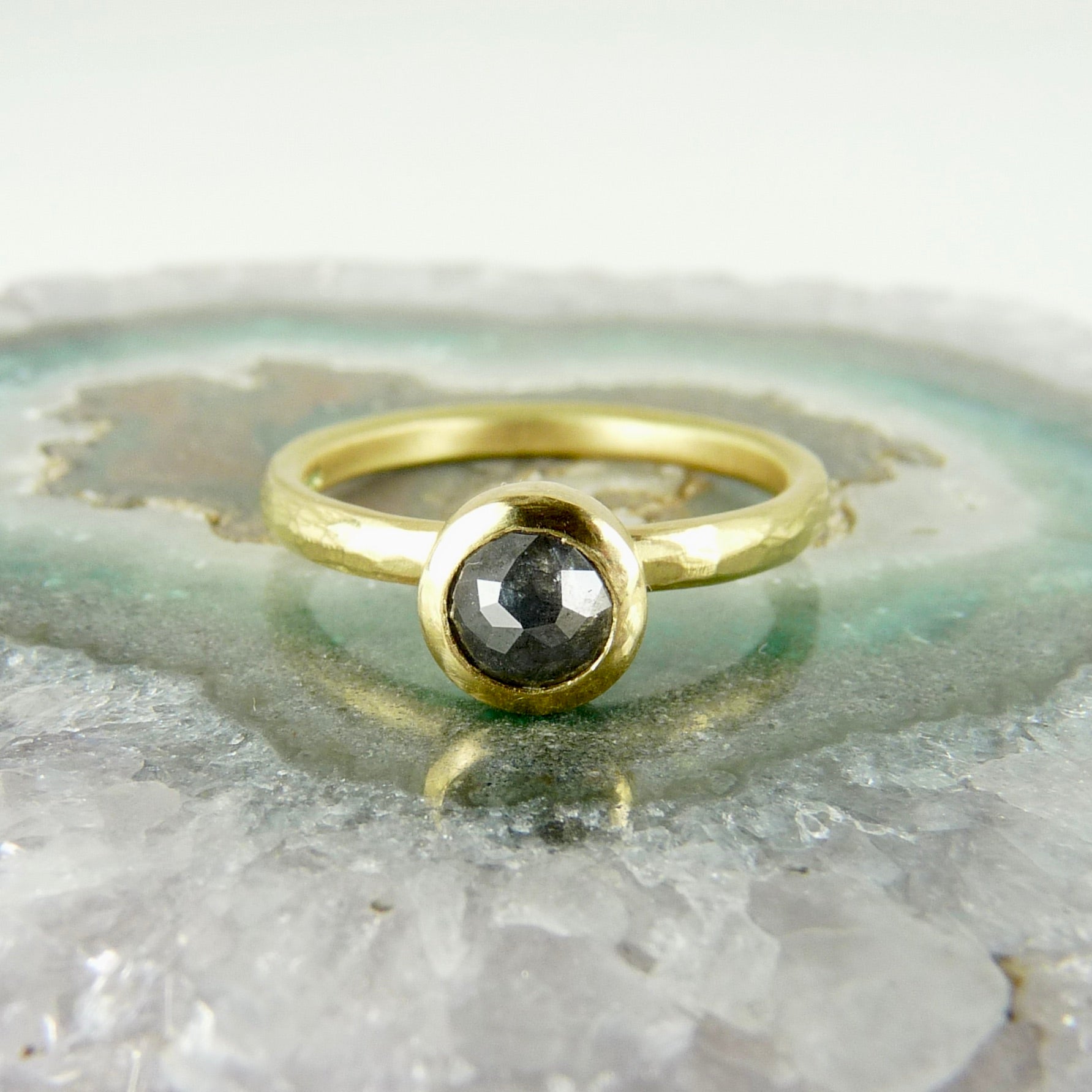 Julia Cook grey black diamond 18ct handmade gold ring