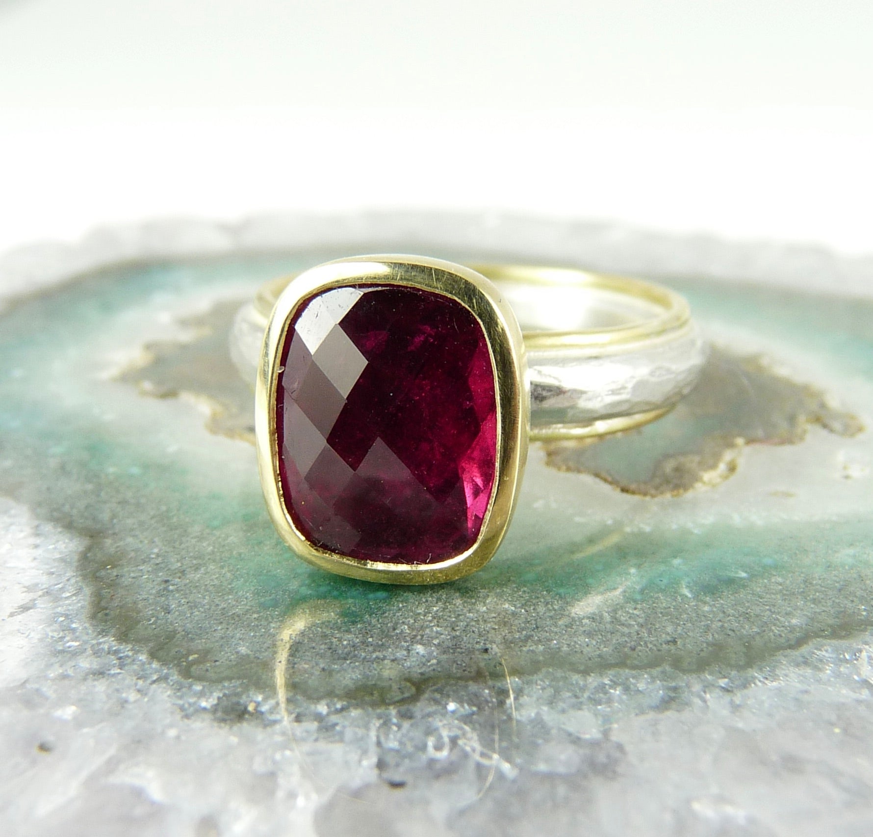 Julia Cook pink tourmaline ring 18ct gold silver handmade ring