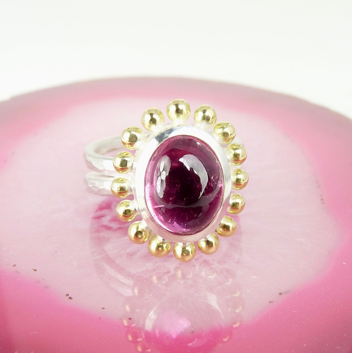 Julia Cook pink tourmaline ring 18ct gold silver