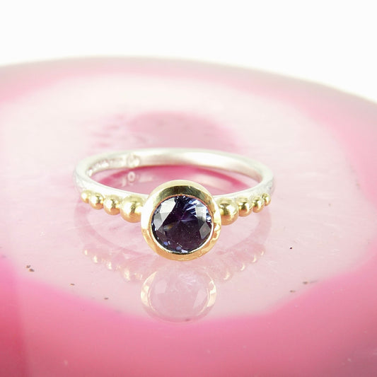 Julia Cook blue spinel 18ct gold silver granulation ring