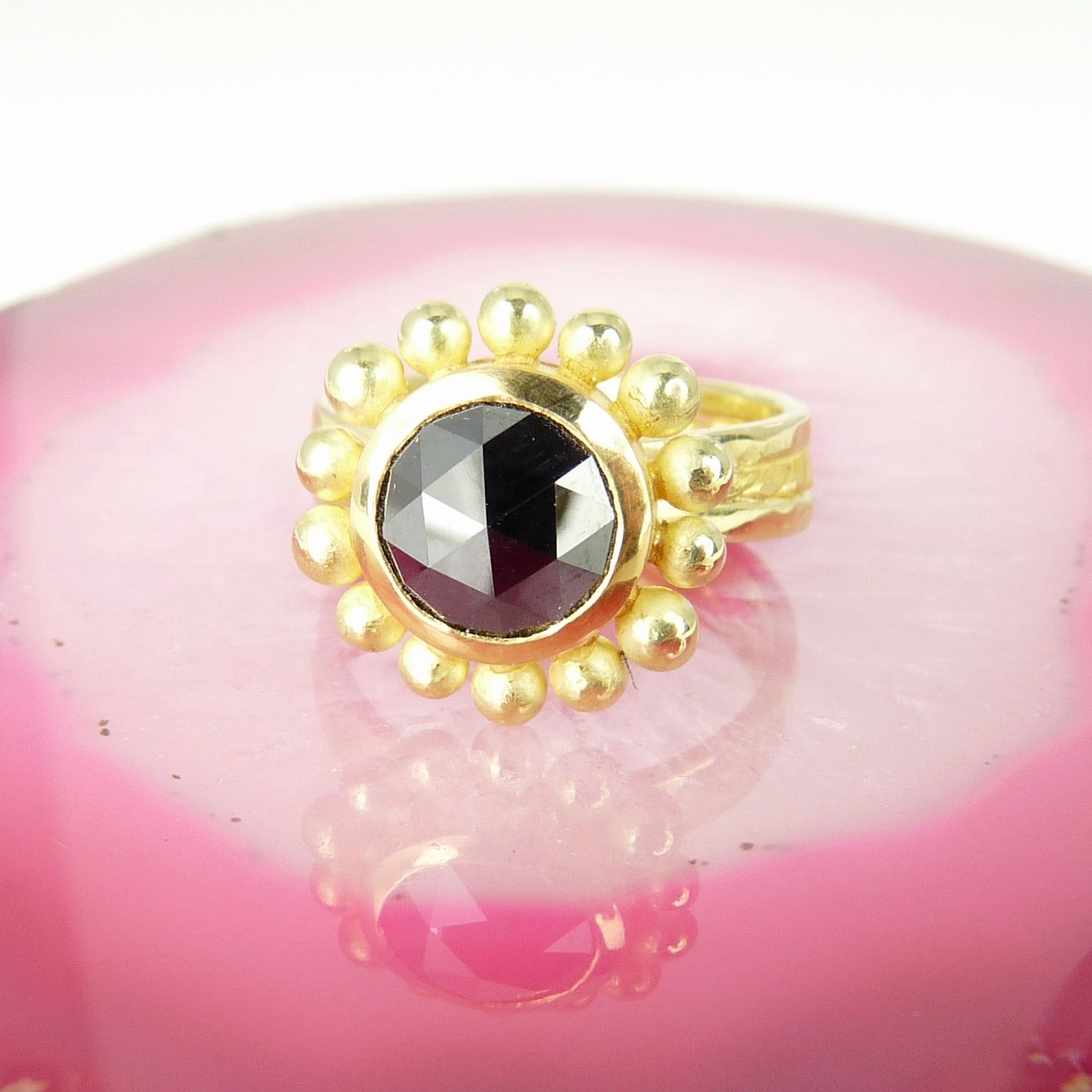18 ct 22ct gold black diamond ring rose cut