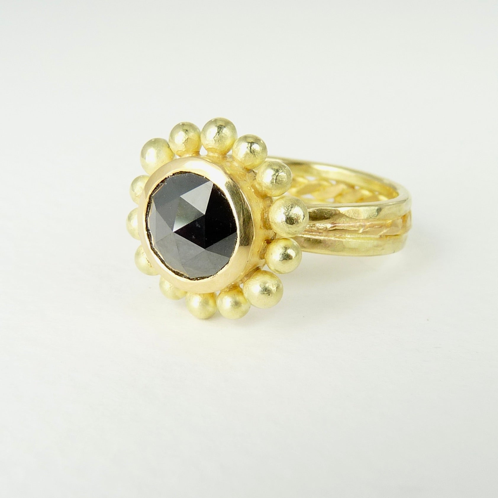 rose cut black diamond 18ct 22ct gold ring