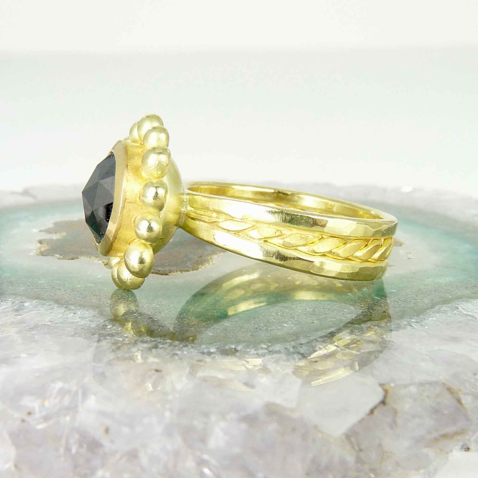 rose cut black diamond 18ct 22ct gold ring