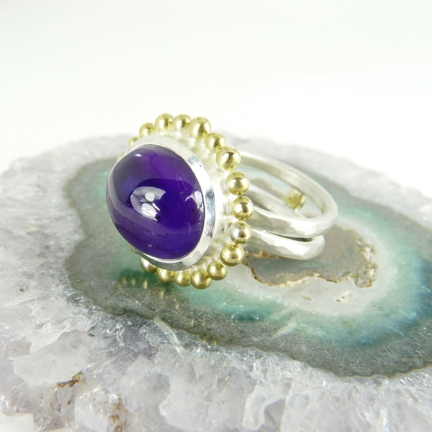 silver gold cabochon amethyst courtesan ring 