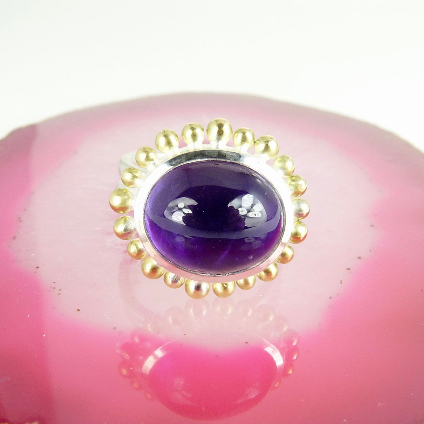 silver gold cabochon amethyst courtesan ring