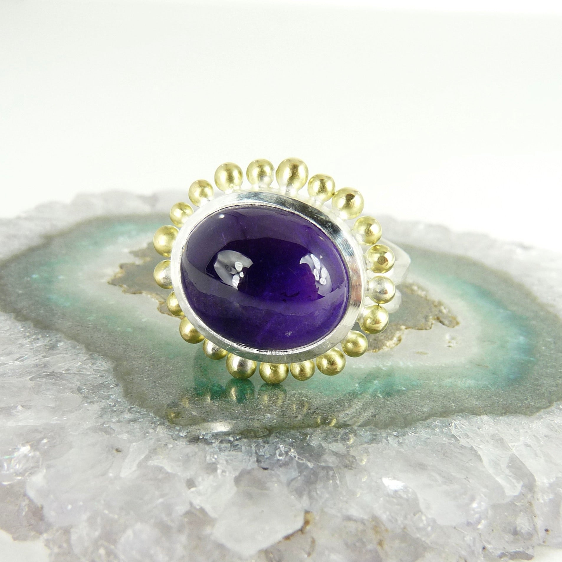 silver gold cabochon amethyst courtesan ring