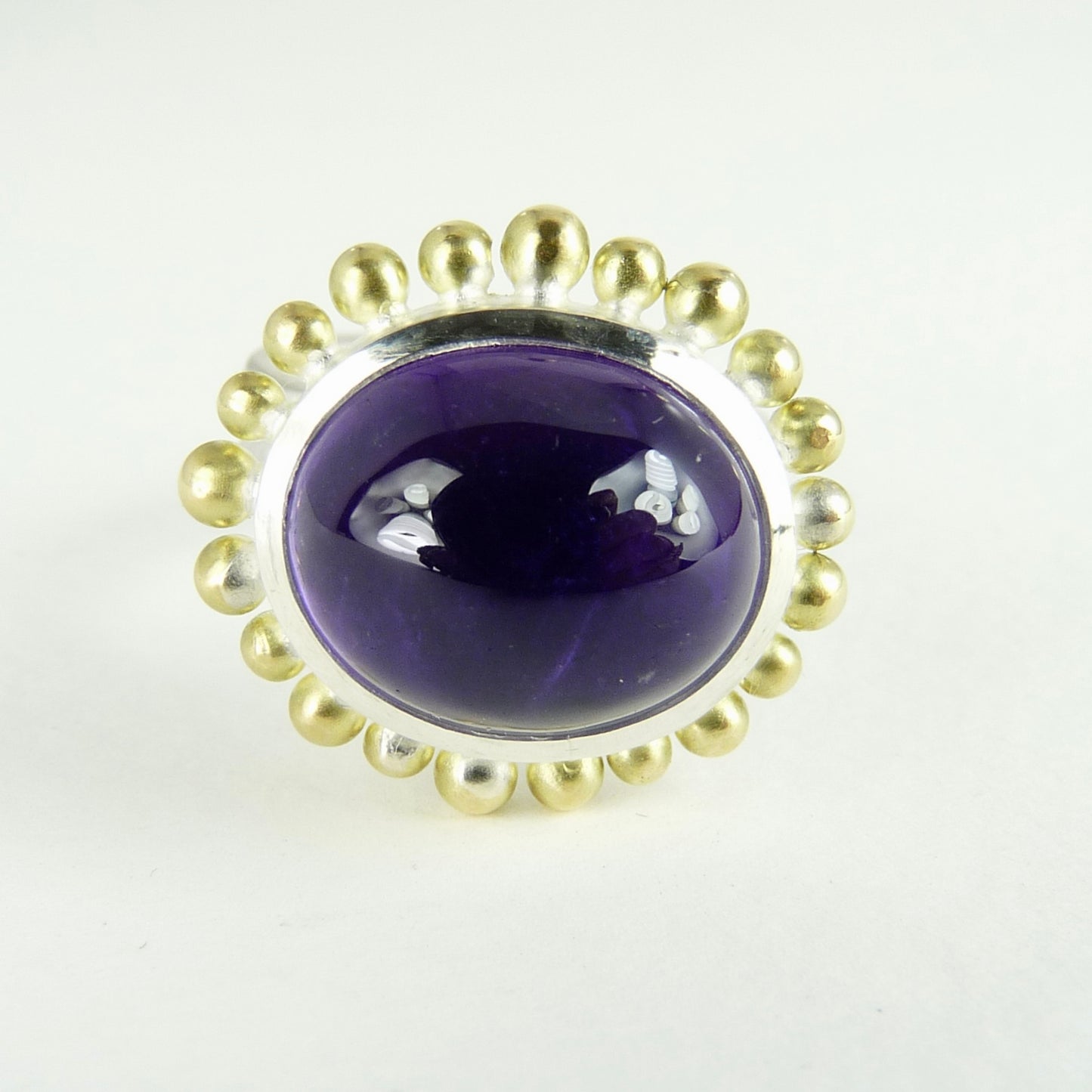 silver gold cabochon amethyst courtesan ring