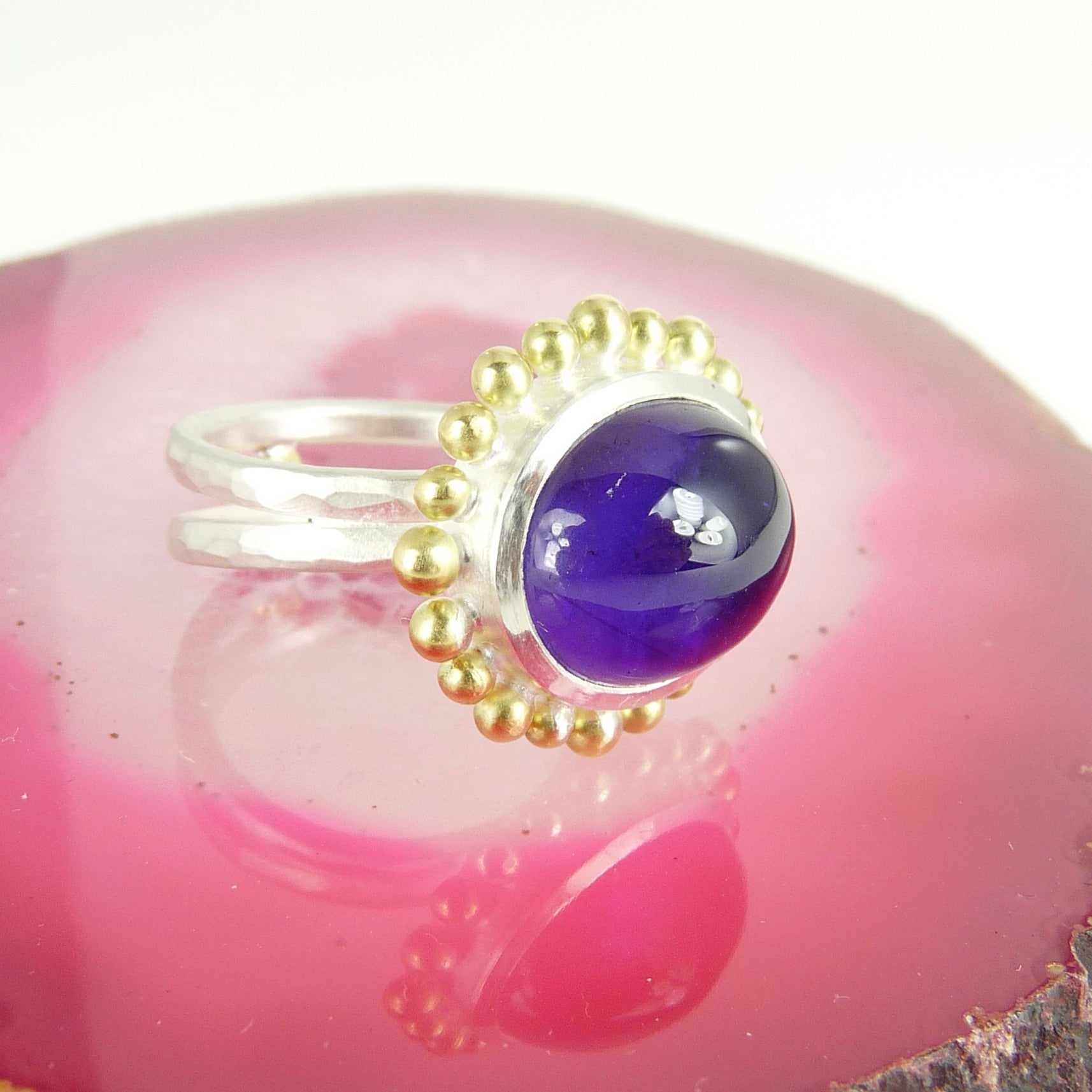 silver gold cabochon amethyst courtesan ring