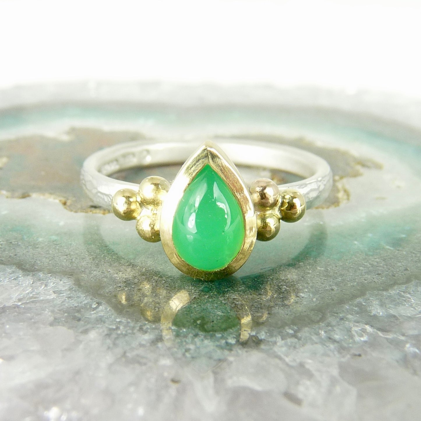 Julia Cook chrysoprase 18ct gold granulation handmade ring