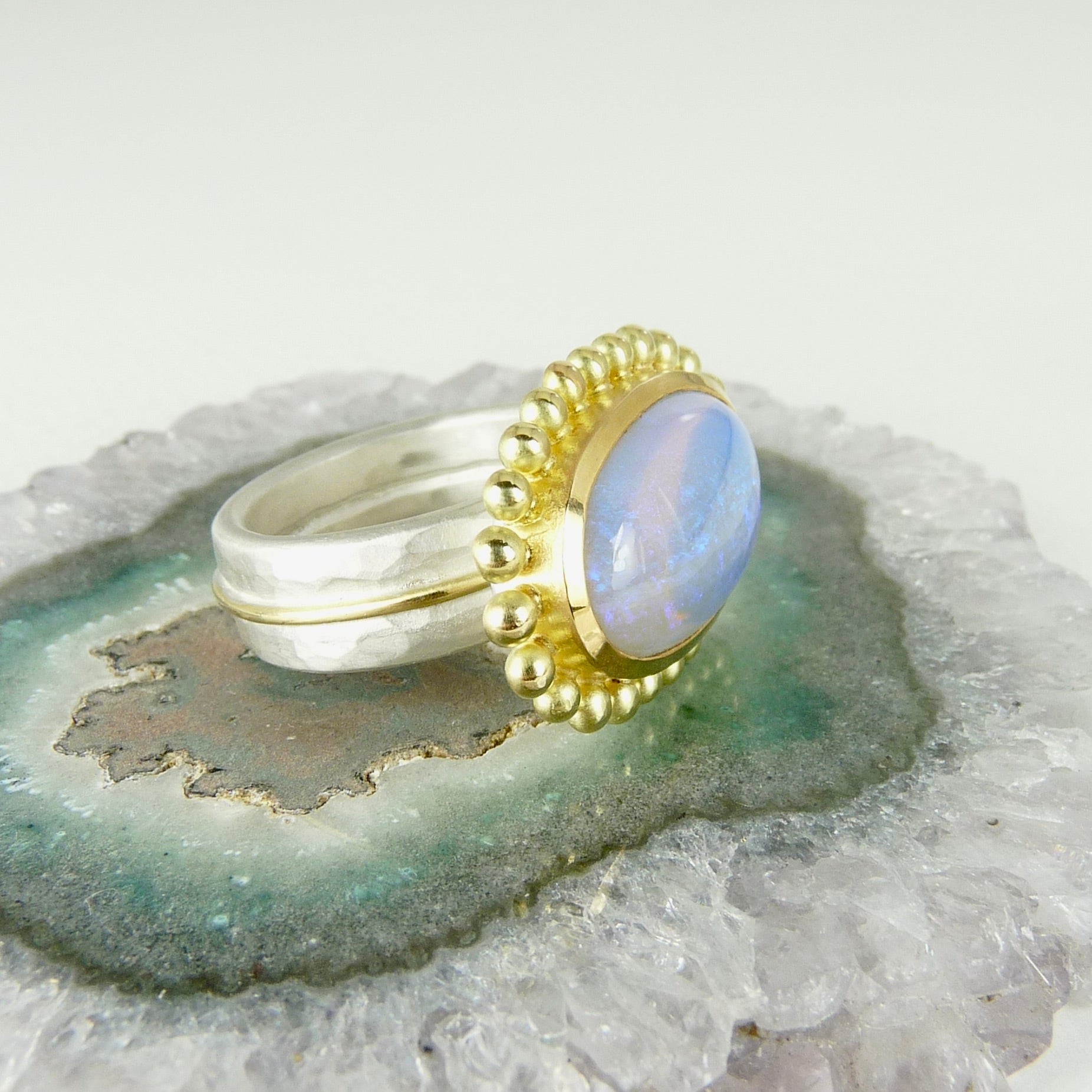 Opal 18ct gold handmade ring 