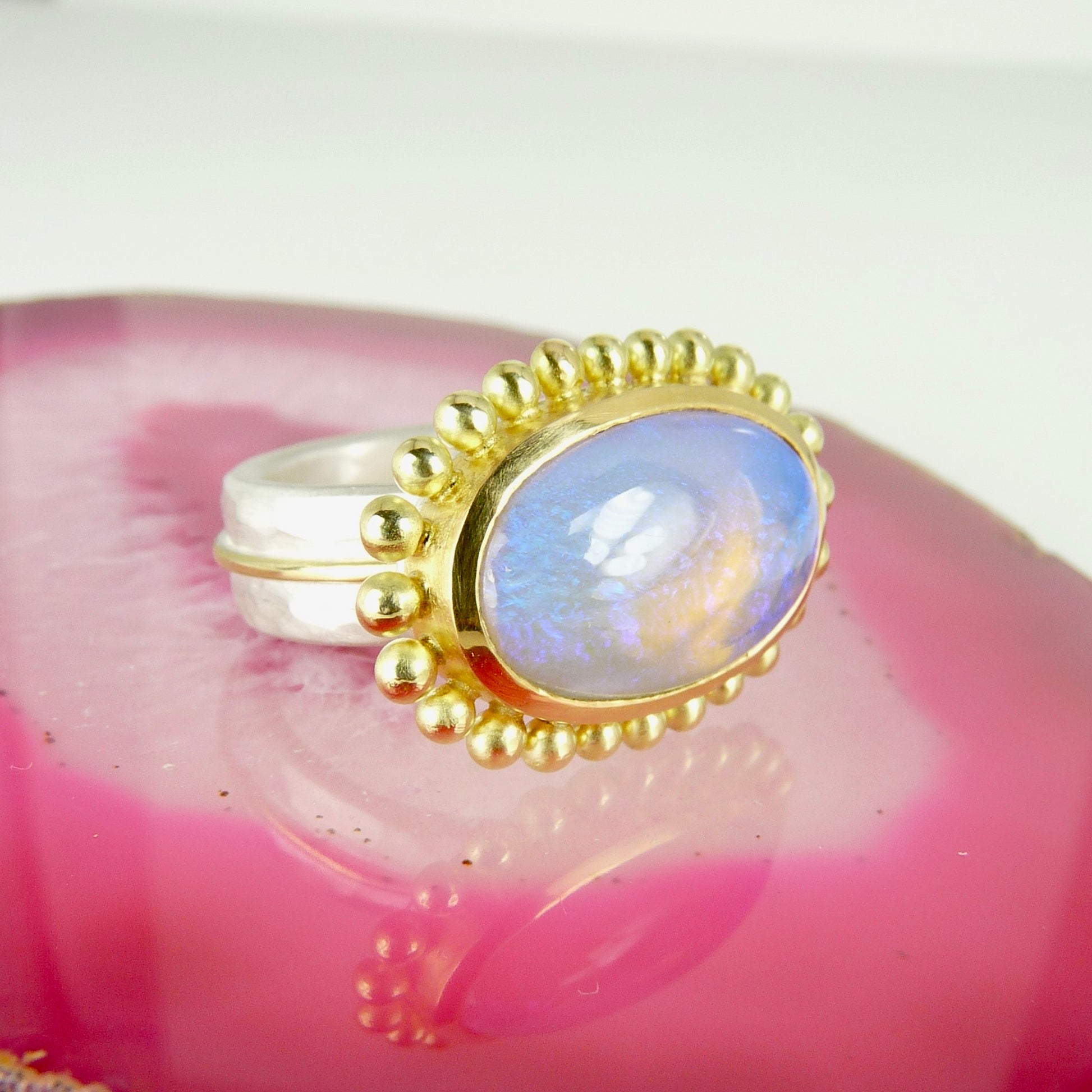 Opal 18ct gold handmade ring 