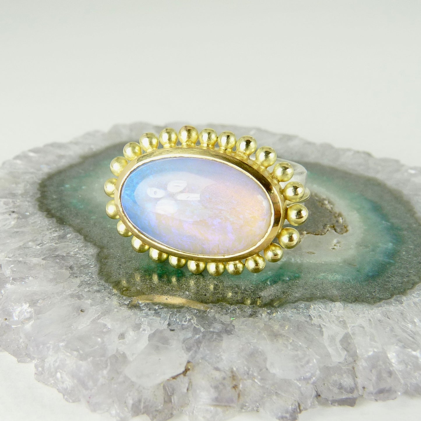 Opal 18ct gold handmade ring 