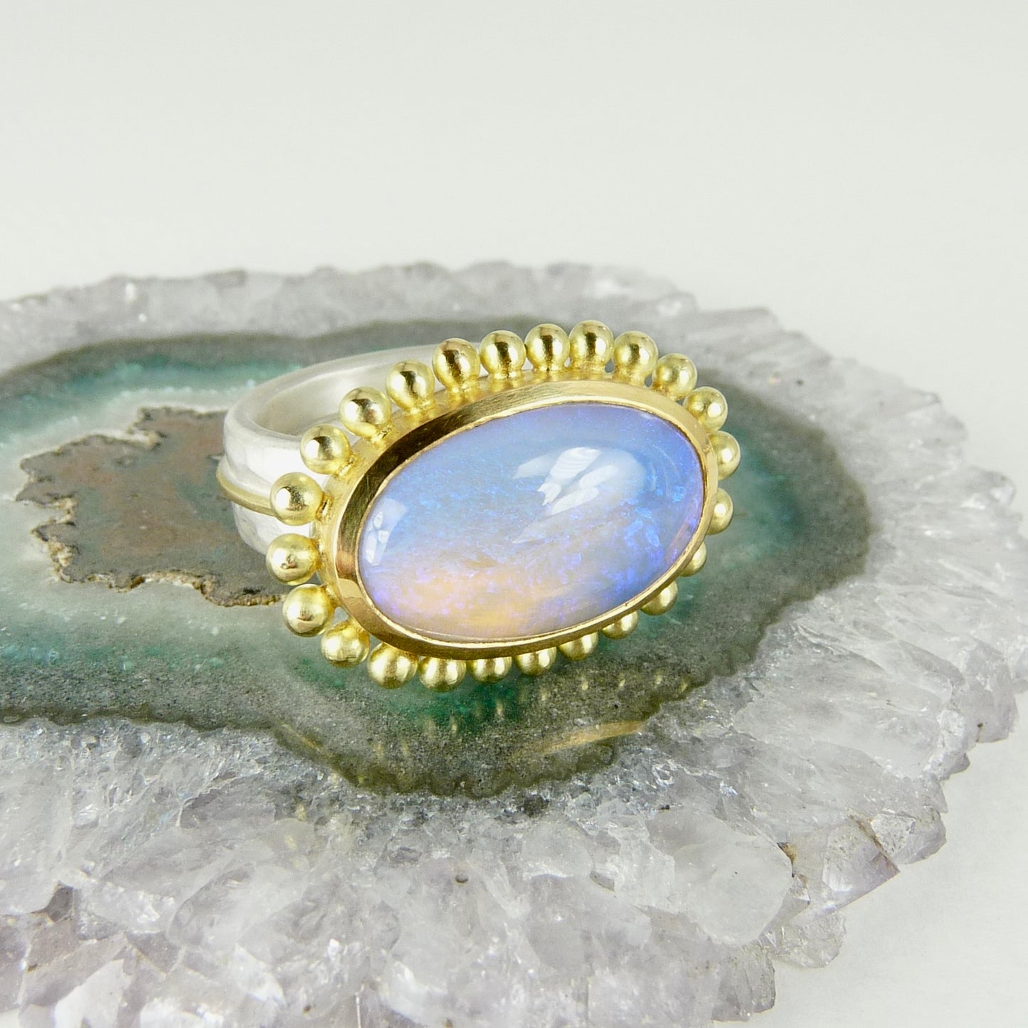 Opal 18ct gold handmade ring 