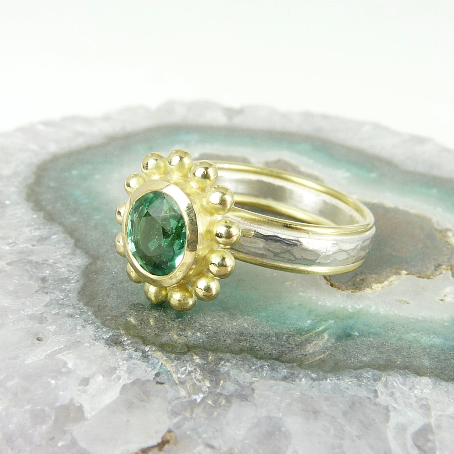 silver 18ct gold green tourmaline ring