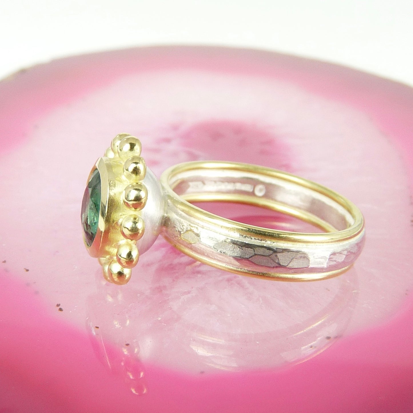 silver 18ct gold green tourmaline ring 