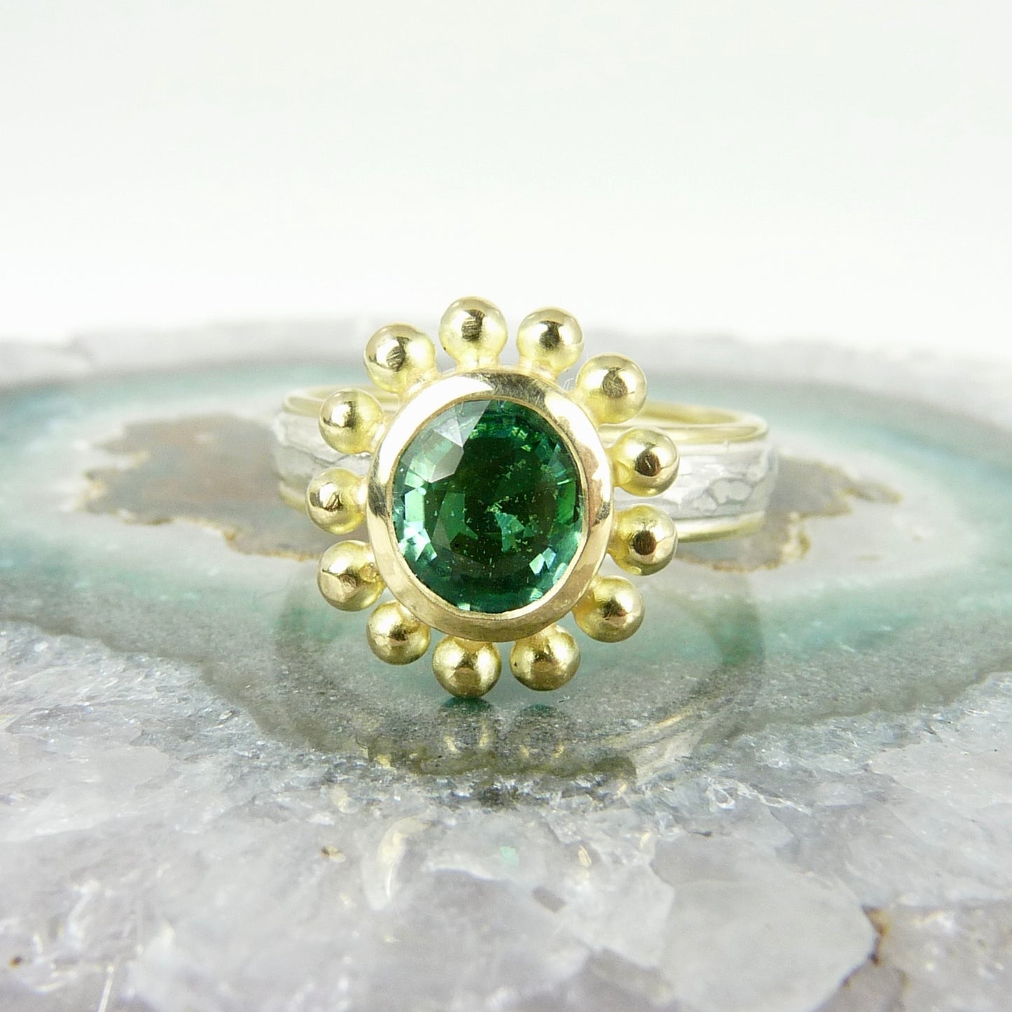 silver 18ct gold green tourmaline ring 