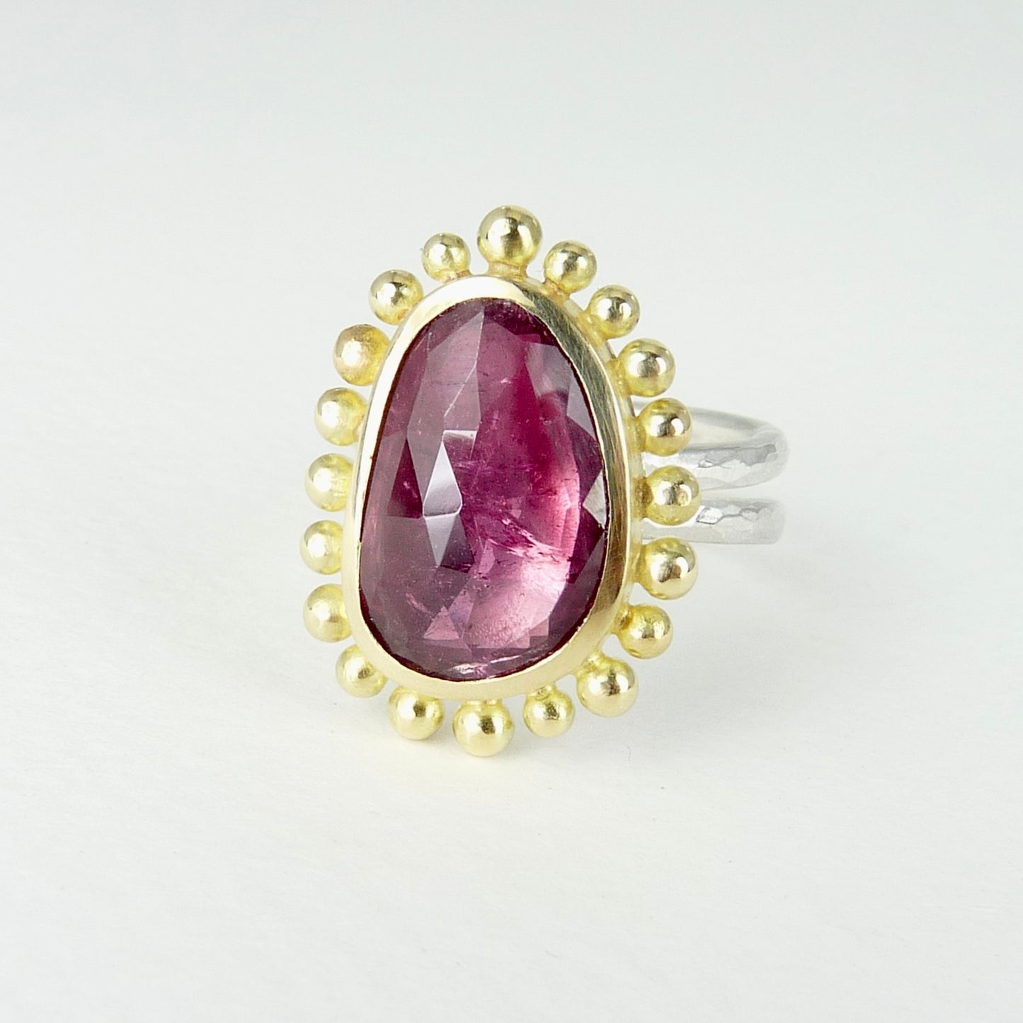 gold silver pink tourmaline ring 