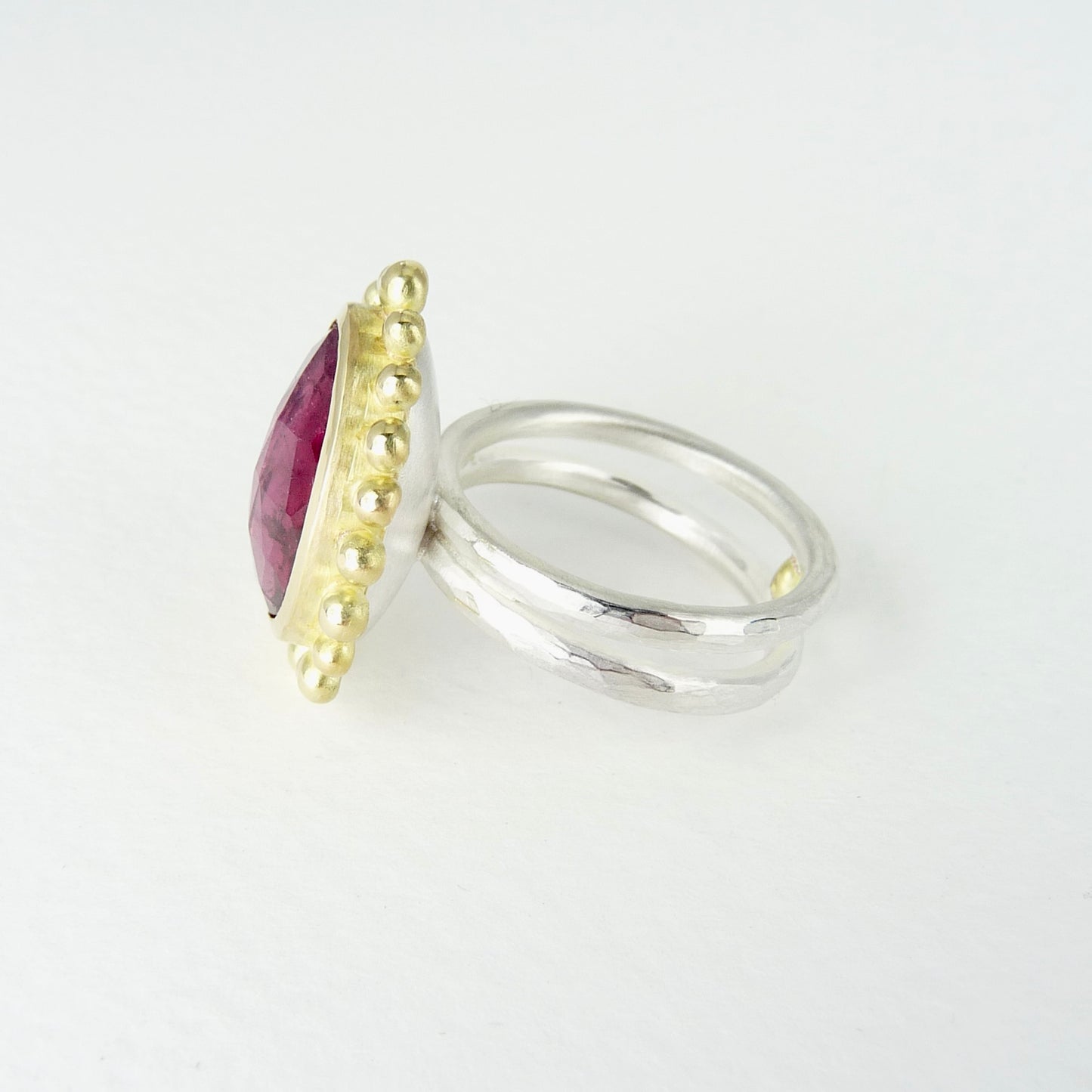 gold silver pink tourmaline ring 