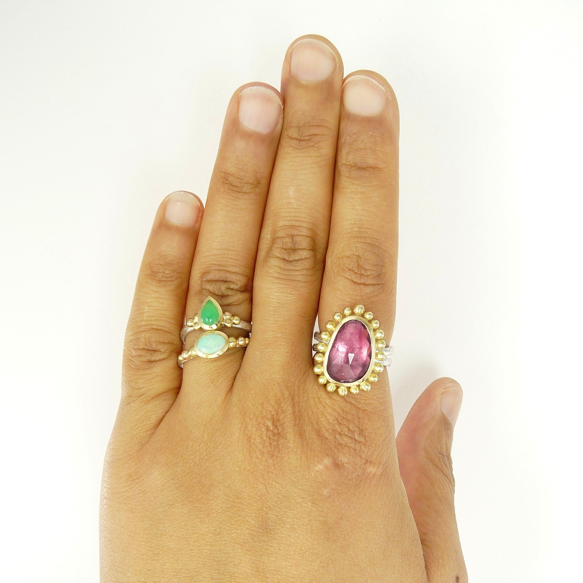 gold silver pink tourmaline ring 