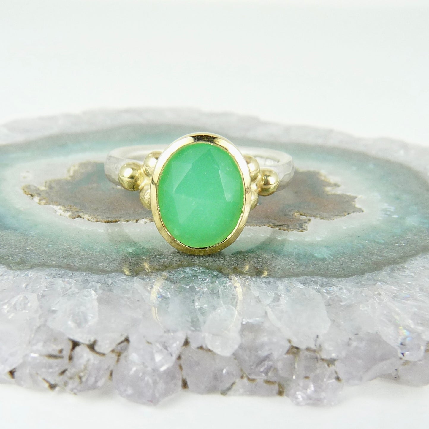 Chrysoprase Granulation Ring