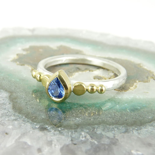 Tear Drop Sapphire Granulation Ring