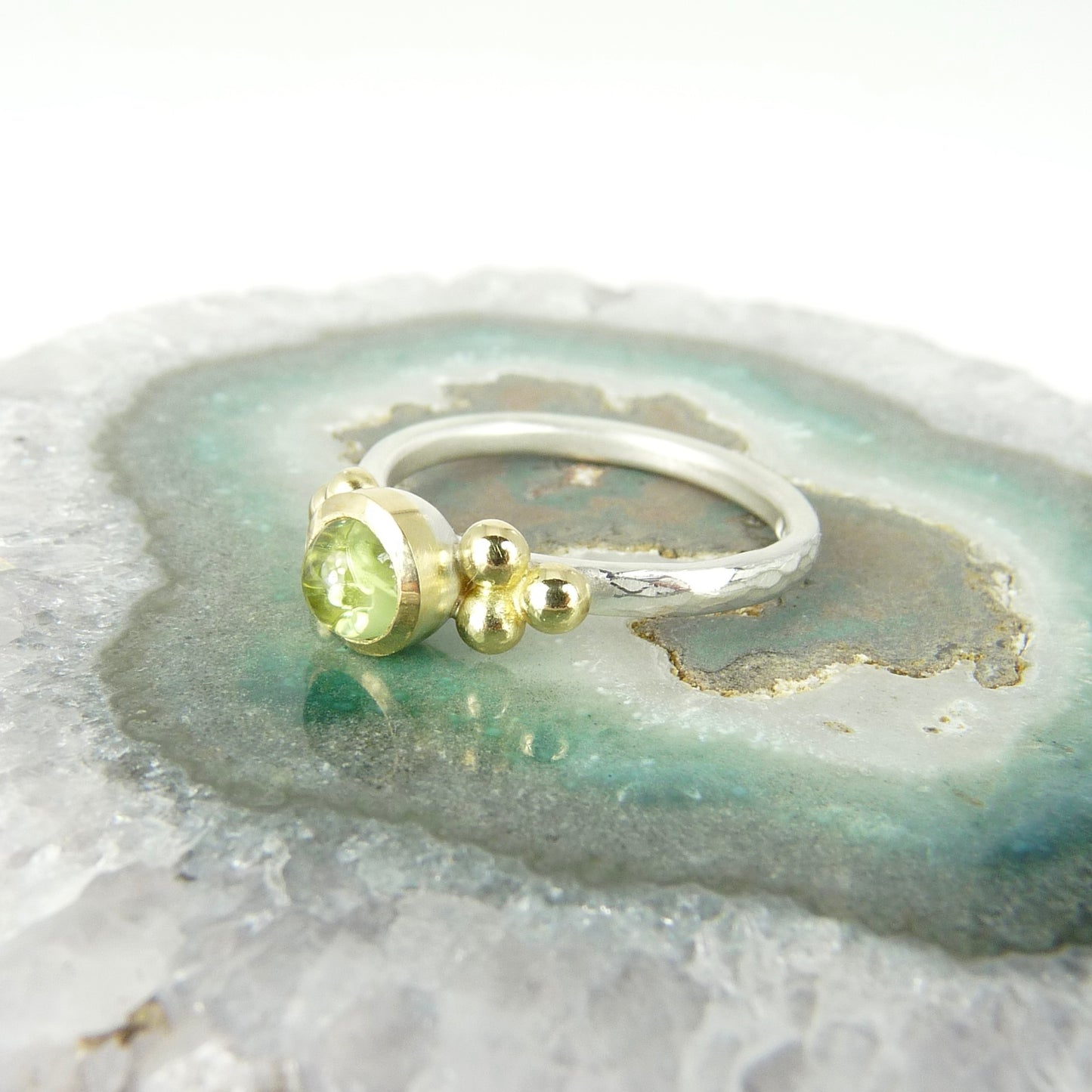 Peridot Granulation Ring with 18ct Gold and Silver