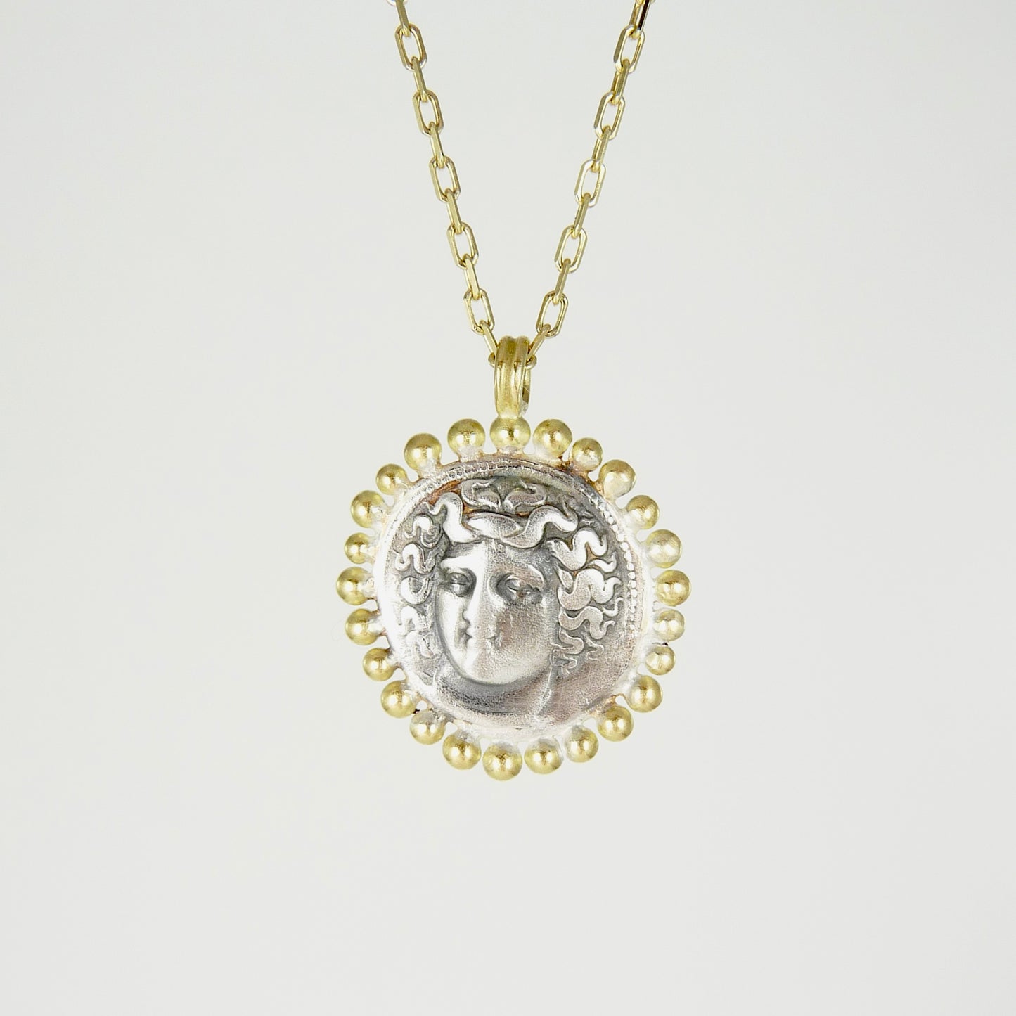 Larissa, Water Nymph Necklace with 18ct Gold Granules, Ancient Greek Coin