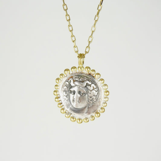 Larissa, Water Nymph Necklace with 18ct Gold Granules, Ancient Greek Coin