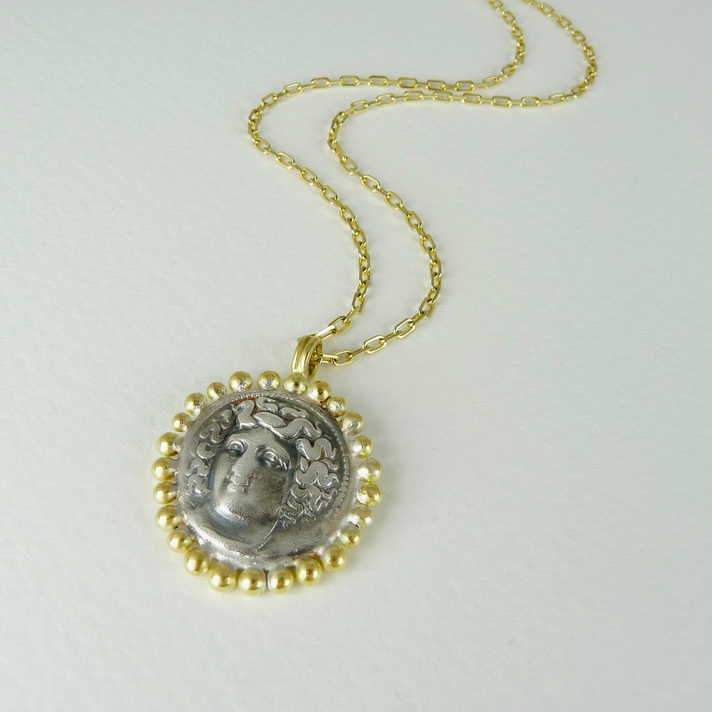 Larissa, Water Nymph Necklace with 18ct Gold Granules, Ancient Greek Coin