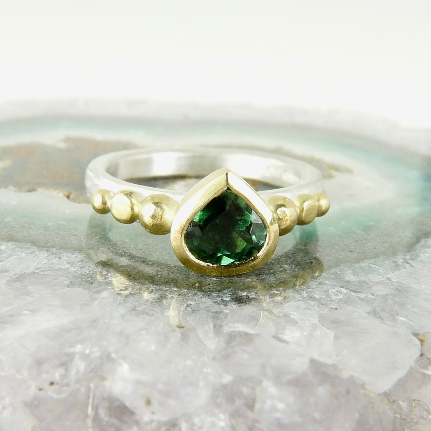 Green Tourmaline Granulation Ring