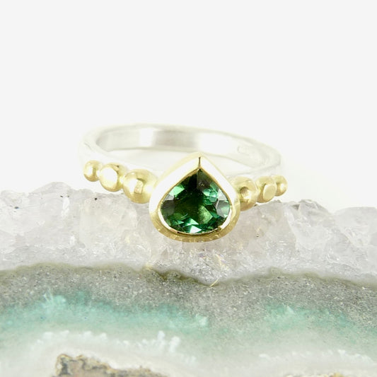 Green Tourmaline Granulation Ring