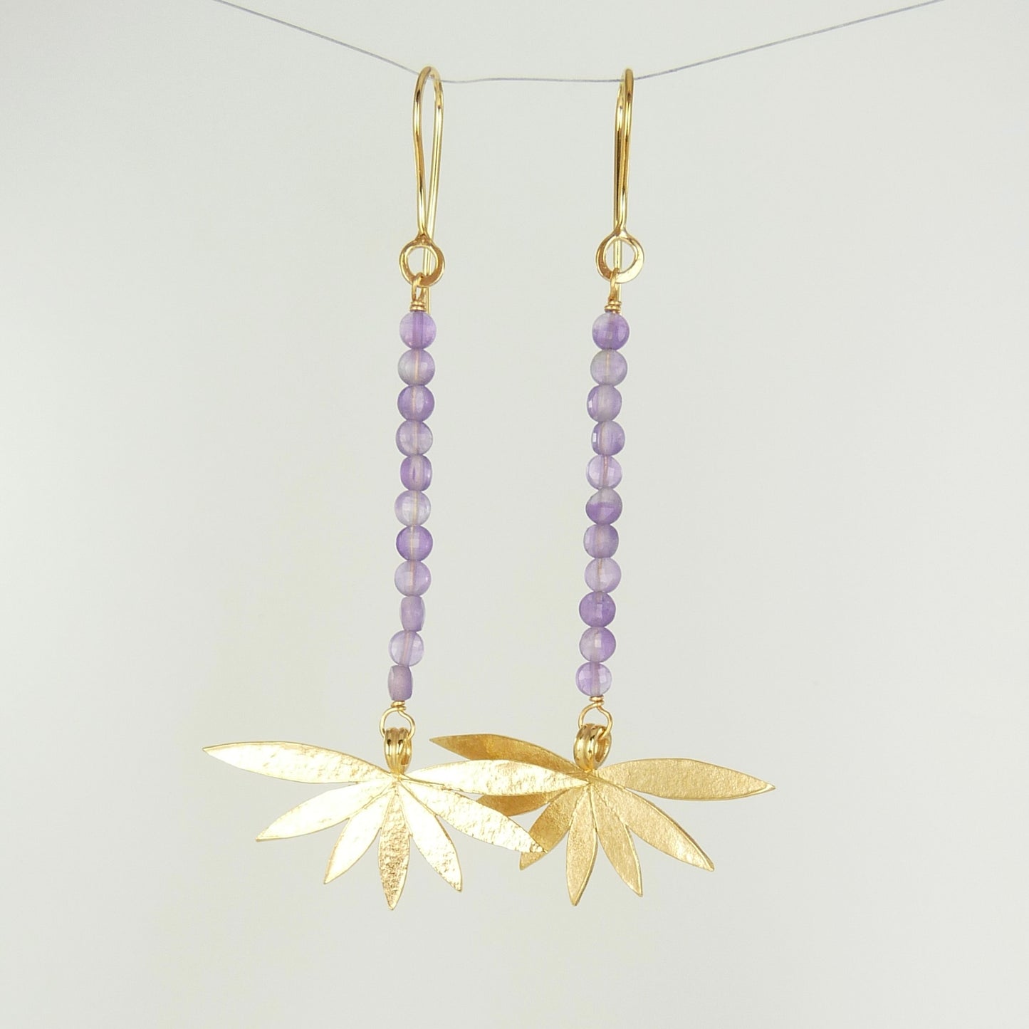 Long Lotus Gemstone Earrings