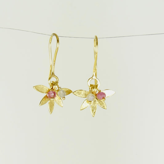 Small Lotus Flower Earrings With Gemstones