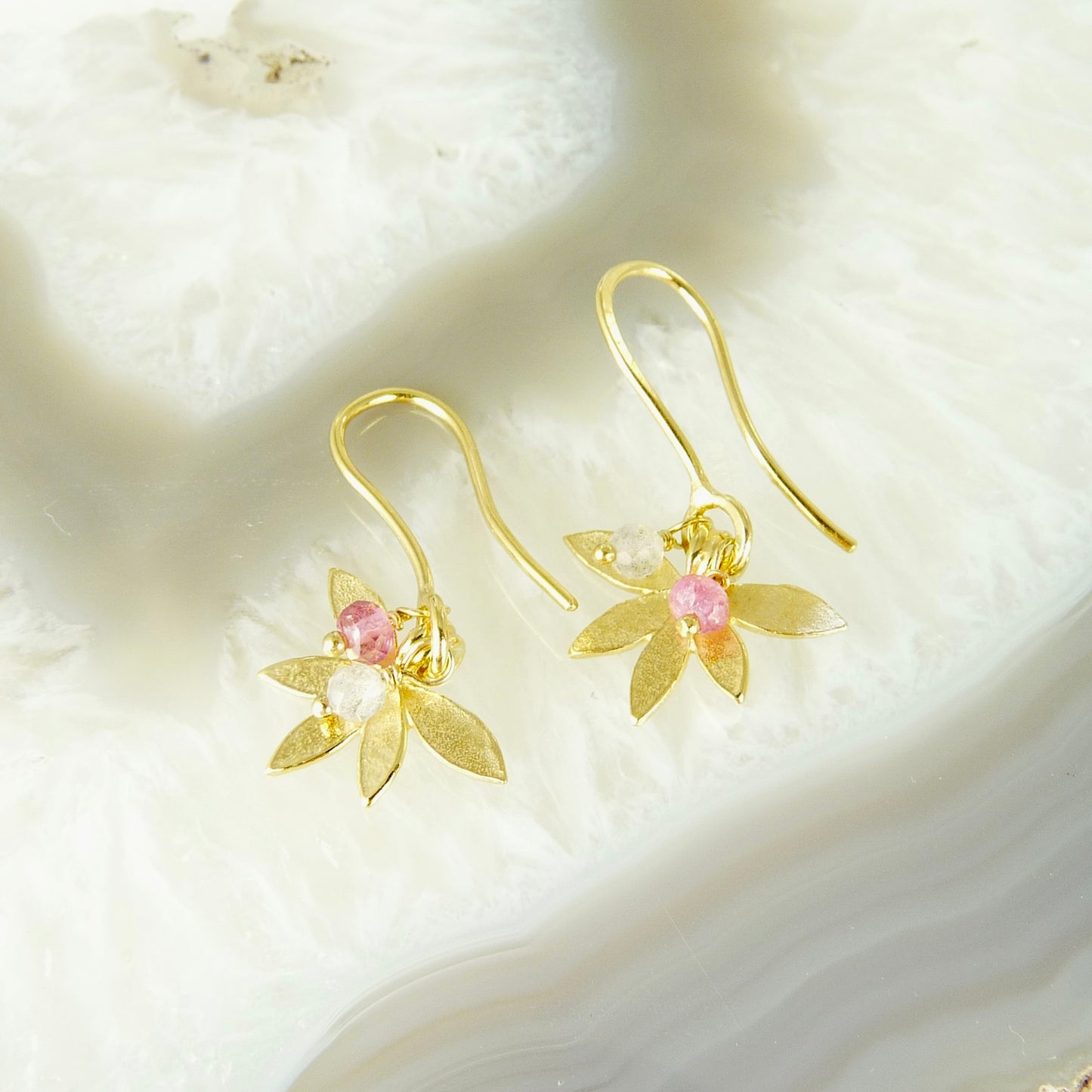 Small Lotus Flower Earrings With Gemstones