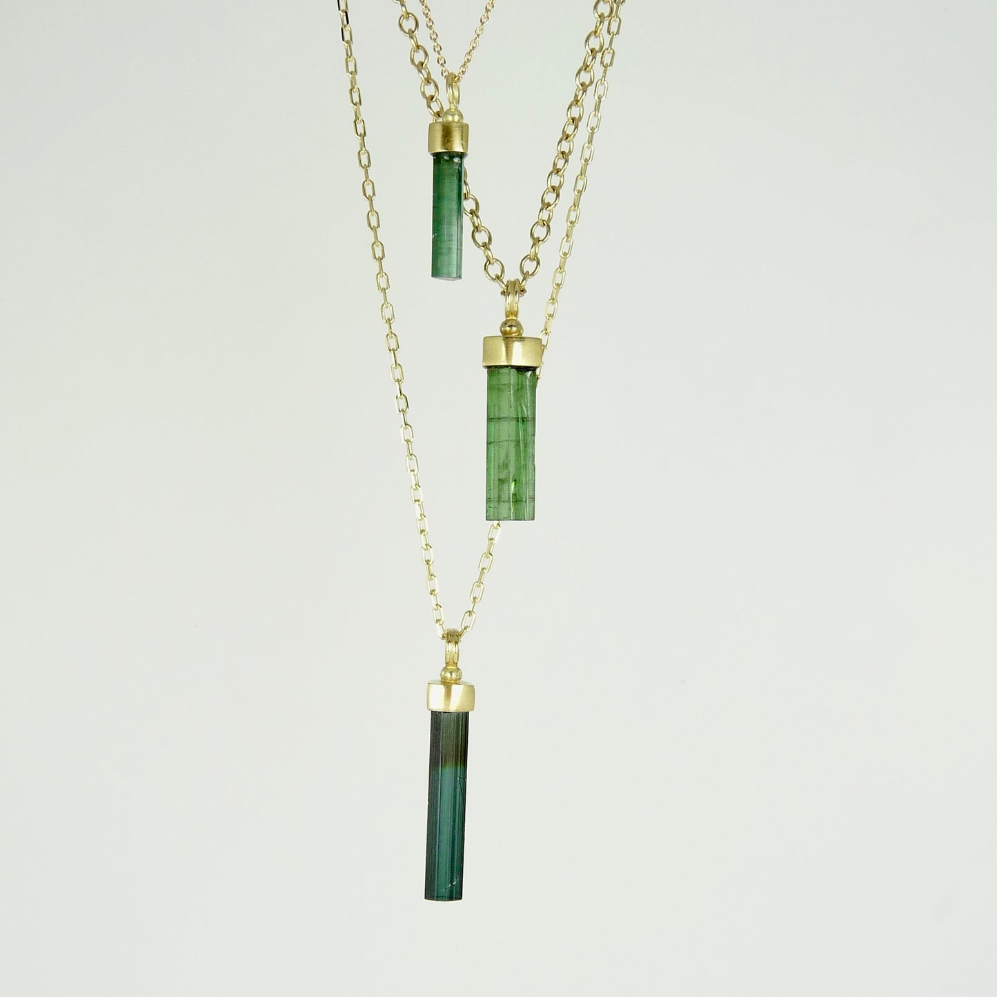 Green Tourmaline Wand 18ct Gold Necklace