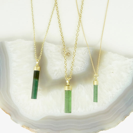 Green Tourmaline Wand 18ct Gold Necklace