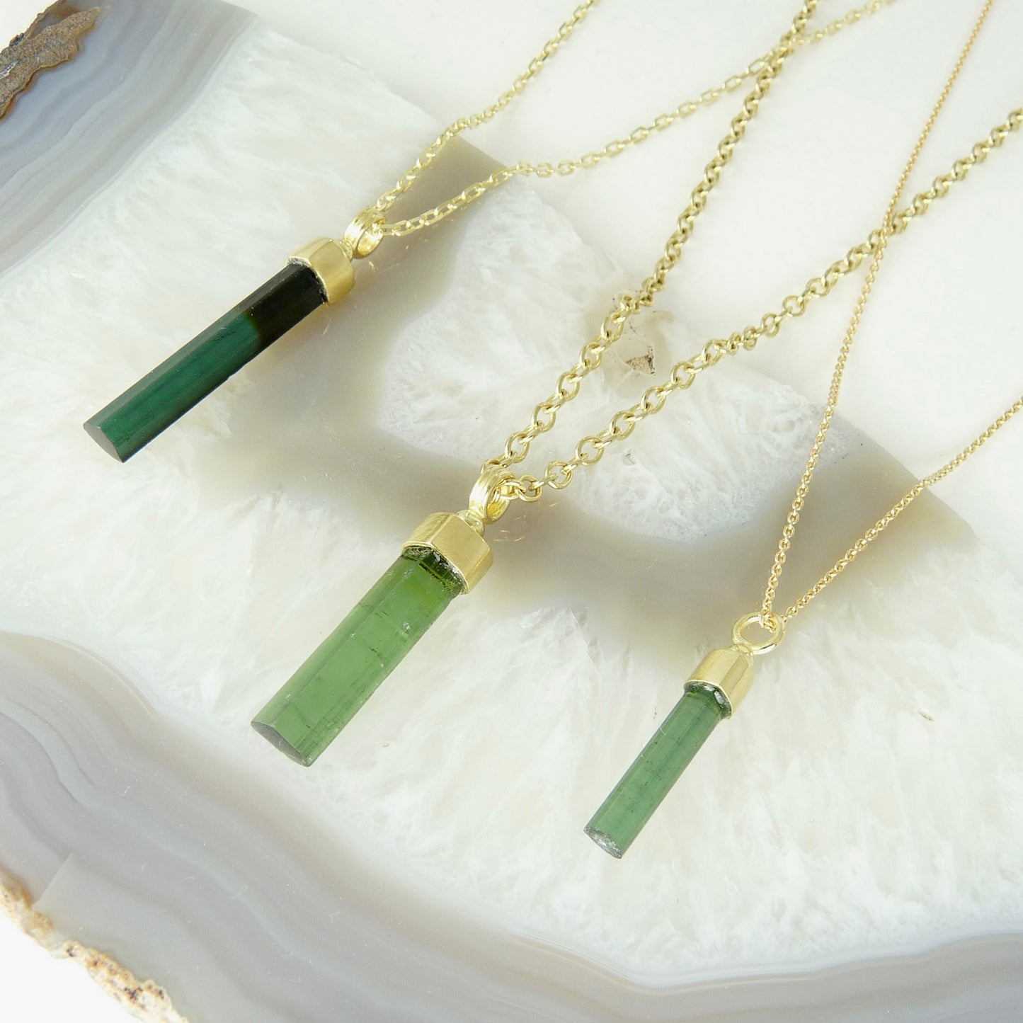 Green Tourmaline Wand 18ct Gold Necklace