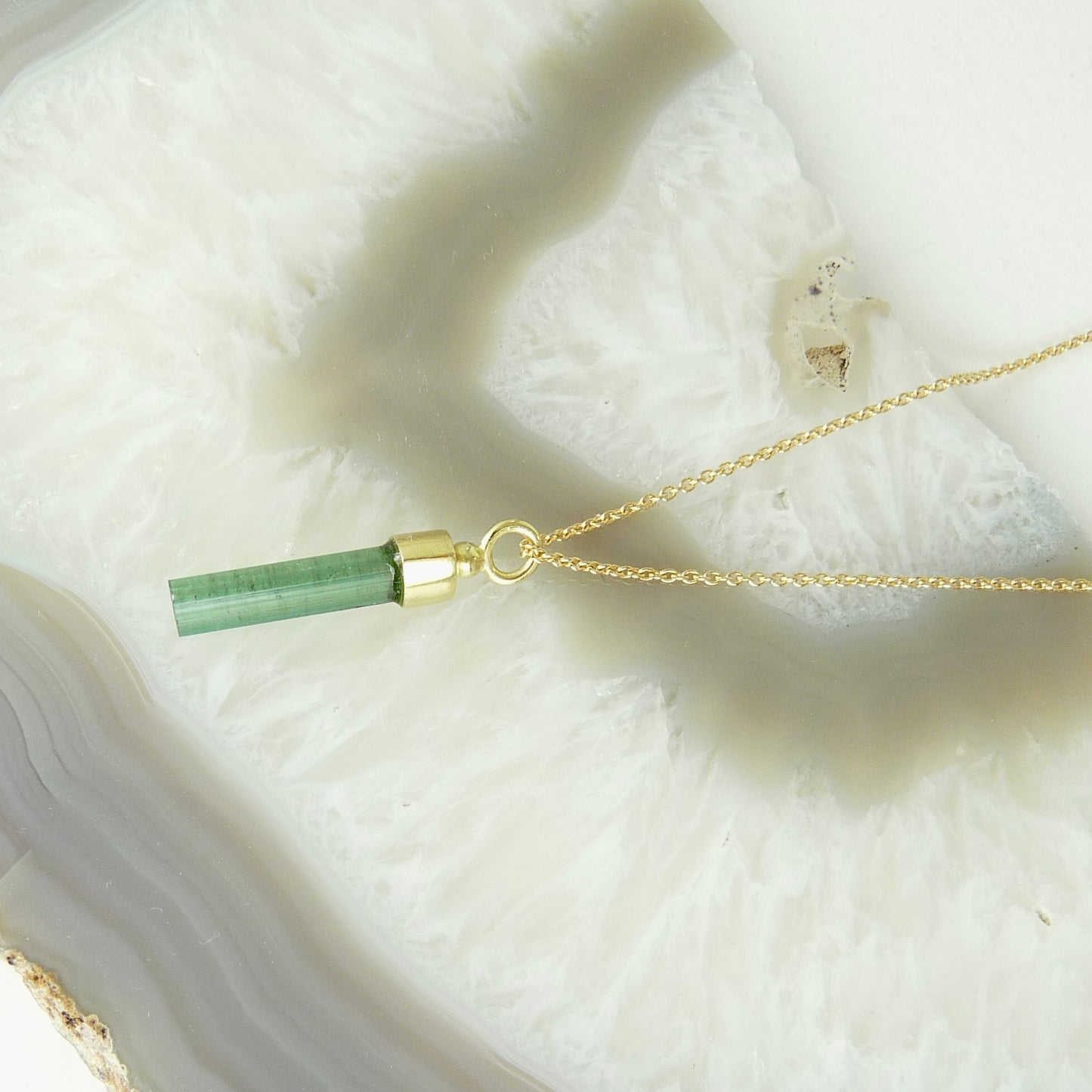 Green Tourmaline Wand 18ct Gold Necklace