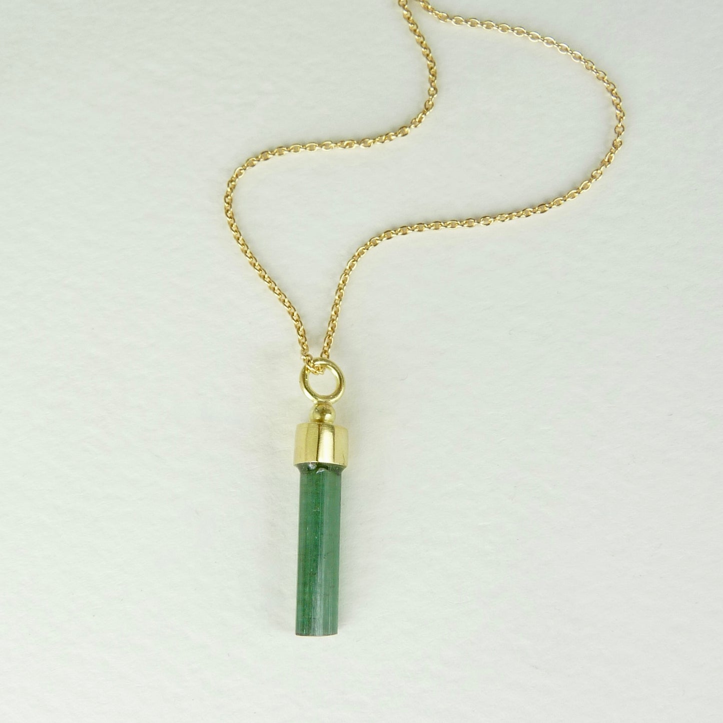 Green Tourmaline Wand 18ct Gold Necklace