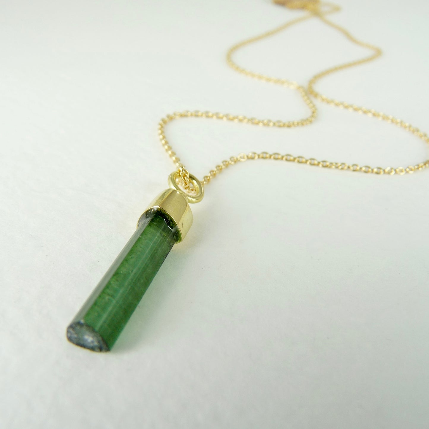 Green Tourmaline Wand 18ct Gold Necklace